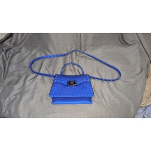 Unbranded Faux Leather Jelly Styled Blue Studded Single Compartment Handbag